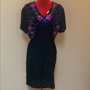 Black silk beaded dress